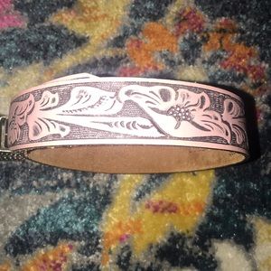 Chambers pink leather embossed floral belt